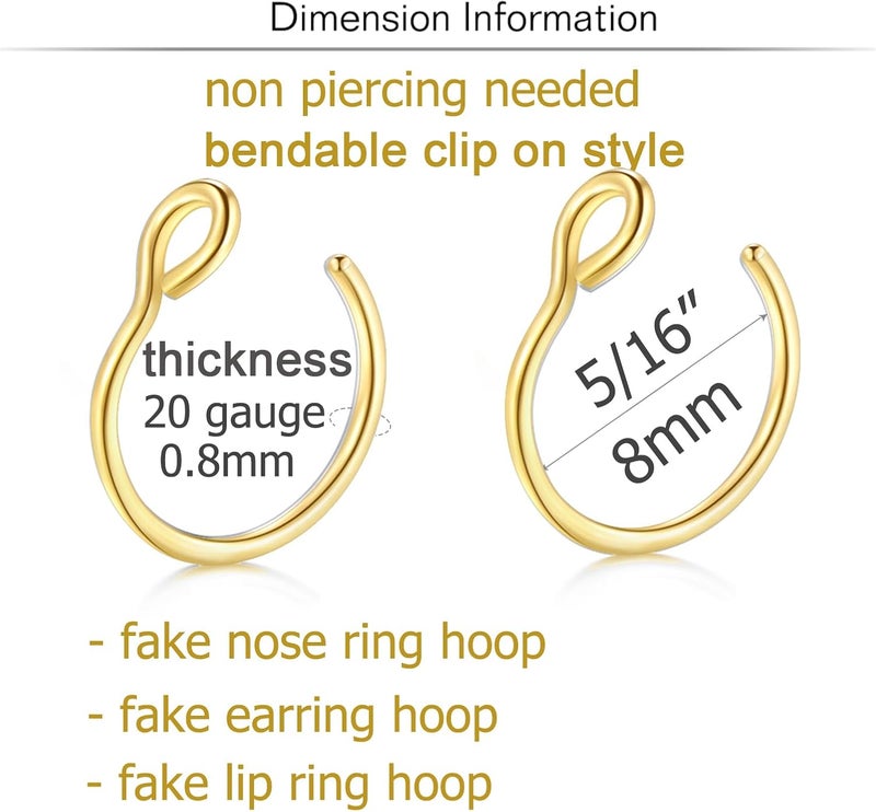 QWALIT Fake Lip Piercing Fake Lip Ring Fake Nose Ring Fake Snake Bites Fake Nose Piercing Faux Lip Rings Fake Snake Bite Piercing Clip Lip Ring Ear Cuff Earrings - Image 2